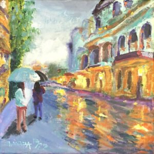 Rainy City Oil Painting of Paris 8" X 8" on Stretched Canvas