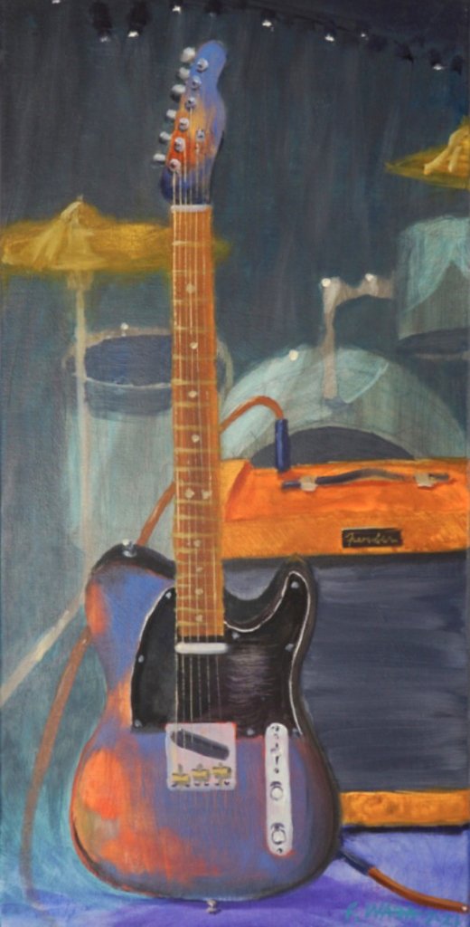 Electric Guitar Painting Tele Relic-Finished Oil on Stretched Canvas