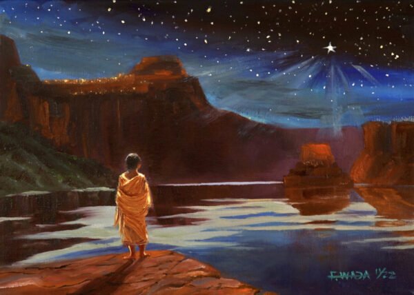 Holy Star Ancient America - Image of young Nephite viewing a new star at Christ's Birth only in another continent of ancient America