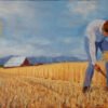 Gathering Harvest Painting Oil on a 12" x 24" Stretched Canvas