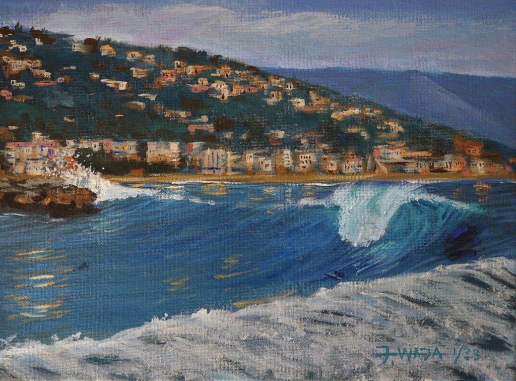 Laguna Beach Surf Painting of Bird Rock 9"X 12" Acrylic on Canvas