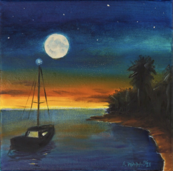 Nocturne Painting Sailboat Moon