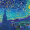 Remake of classic Van Gogh's Starry Night in Line Art Style by Artist Fred Wada