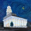 Navoo Temple Art Painting 18" X 24" Acrylic On Canvas. Navoo Illinois Temple influenced by classic Van Gogh's Starry Night in Line Art Style by Artist Fred Wada