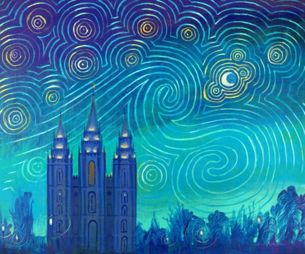 Starry Salt Lake Temple Night painting