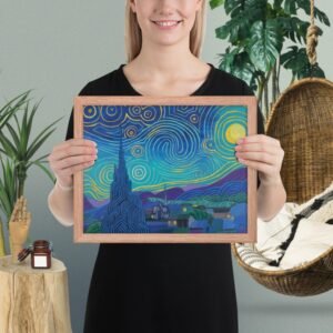 Starry Night Expressive Abstract Framed Print Oak - Image 3