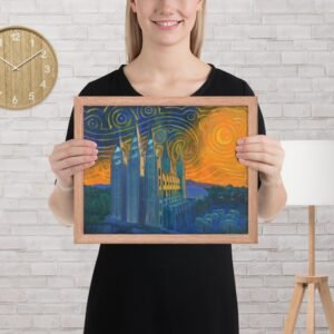 Salt Lake City Temple Expressive Abstract Framed Print Oak - Image 3