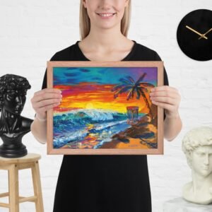 Disc Golf Beach Framed Print Oak - Image 3