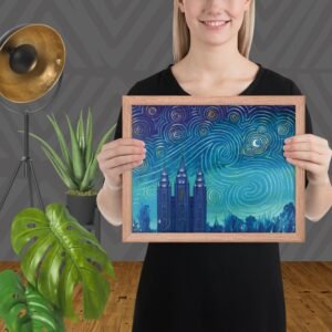 Salt Lake Temple Expressive Abstract Framed Print Oak - Image 3