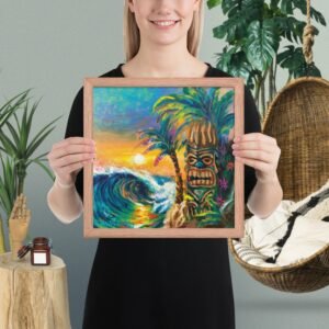 Tiki Beach Framed Print Oak - Image 4