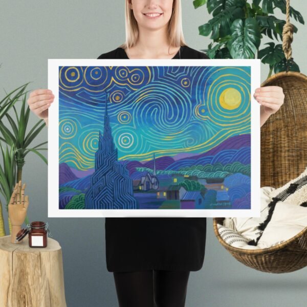 Remake of Van Gogh's Starry Night in Line Art Style by Artist Fred Wada
