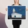 Navoo Illinois Temple influenced by classic Van Gogh's Starry Night in Line Art Style by Artist Fred Wada