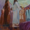 Image depicting an arm reaching out to touch the Master's clothes in order to be healed. Foot level perspective. Jesus Christ walking away with hand reaching for His clothes.