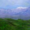 This is acrylic painting depicts a view of snow capped Mount Baldy