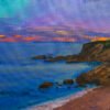 painting captures the view looking northward from Heisler Park Beach stairway during sunset hours